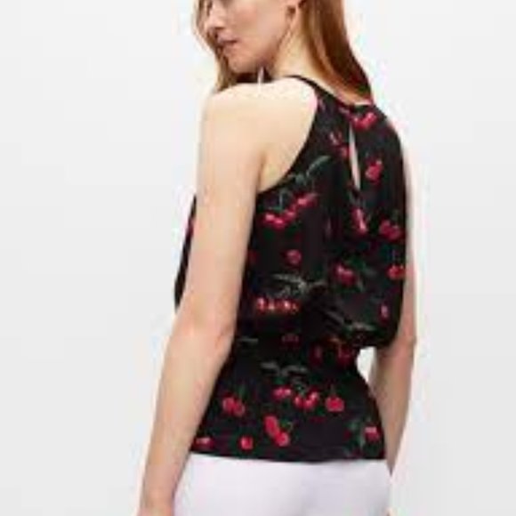 MELANIE LYNE: Cherry Print Keyhole Halter Top - black - Picture 3 of 6